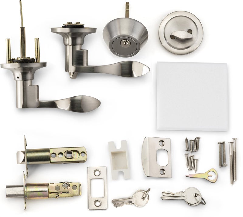 Berlin Modisch Entrance Lever Door Handle (for Office and Front Door) Reversible for Right and Left Side and a Single Cylinder deadbolt Set Keyed Alike Combo Pack Classic Series - Image 4